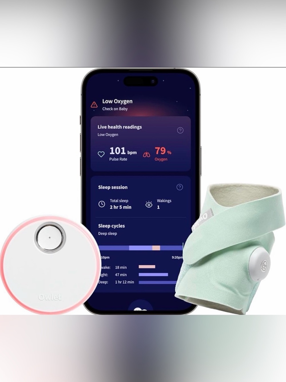 Owlet Dream Duo (Gen 2) Smart Baby Monitor HD Video Camera + Wearable Sock, Mint - Picture 3 of 14
